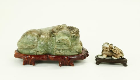 2 Chinese Celadon Jade/Hard Stone Animal Carvings