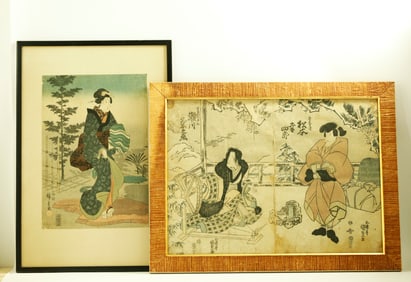 2 Japanese Woodblock Prints Kunisada Hiroshige