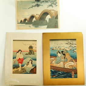 3 Japanese Woodblock Prints Kuniyoshi Kunisada +1