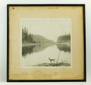 Kerr Eby; Etching on Paper Agawa Reach with Deer