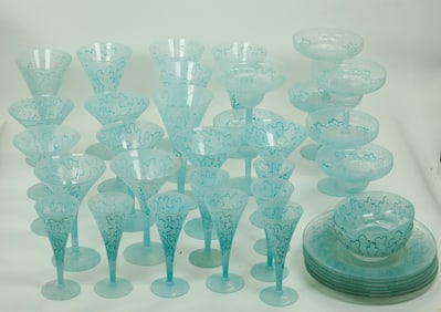 Vintage Turquoise & Spatter Enamel Glassware Set