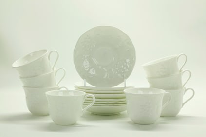 Wedgwood Cream Ceramic Strawberry & Vine Tea Cups