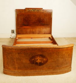 Lg French Marquetry Inlay & Ormolu 19th C Bed