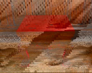 Lg Sq SE Asian Red & Gold Lacquer Wood Low Table