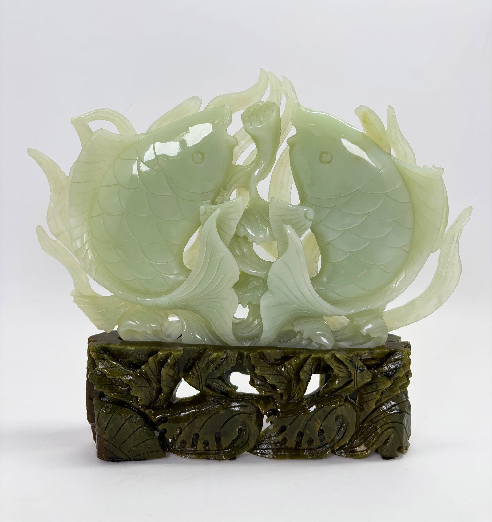 Chinese Pale Celadon Jade Double Fish & Lotus Pod (1 of 4)