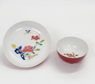Chinese Ruby Backed Enamel Porcelain Cup & Saucer (1 of 6)
