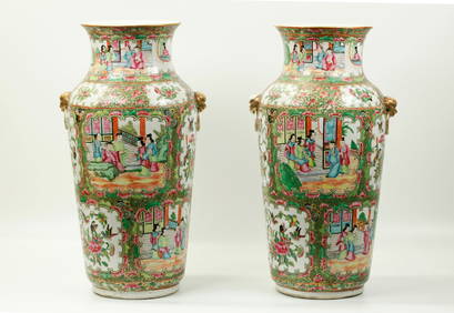 Pr Chinese 19th C Rose Mandarin Porcelain Vases (1 of 6)