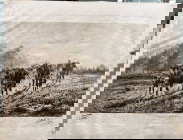 Peter Moran Delux Etching on Parchment Herd Return (1 of 6)