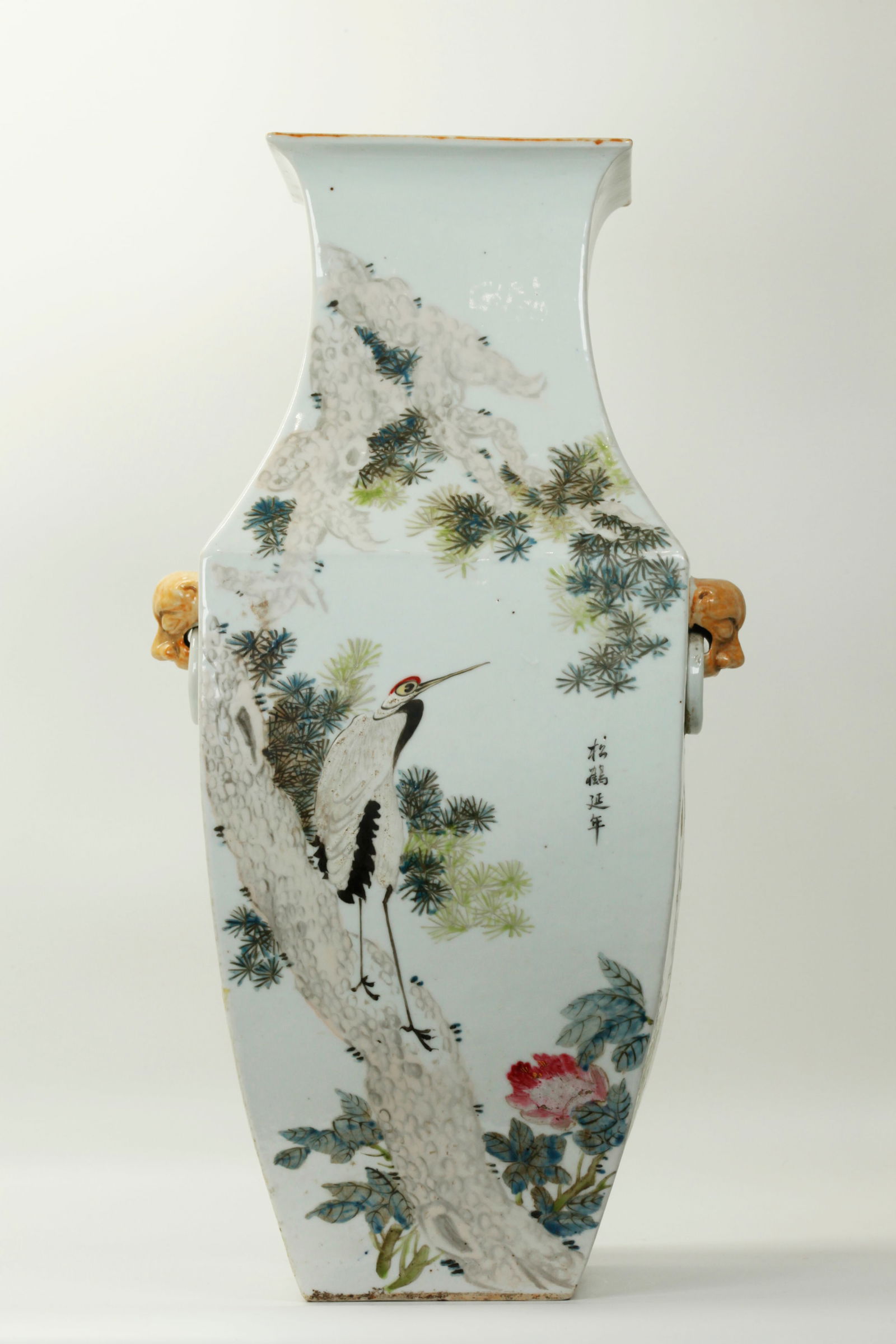 Chinese Artist Enameled Porcelain 4 Sided Vase (1 of 6)