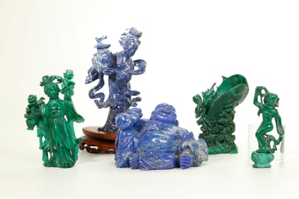 4 Chinese Carvings Lapis Lazuli Sodalite Malachite