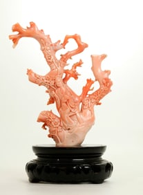 Fine Japanese Tree-Branch Pink Coral Carving