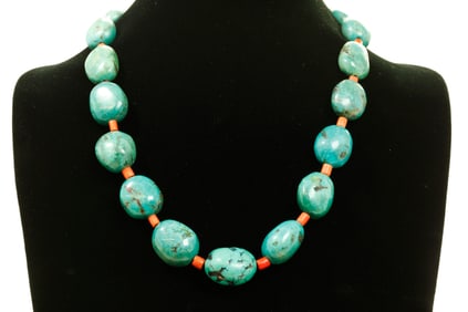 19 Bead Chinese Turquoise & Coral Necklace