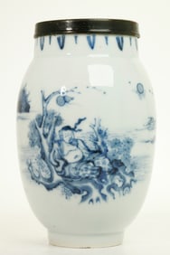 Chinese Blue & White Porcelain Jar; Bronze Cover