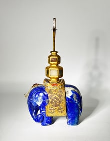 Chinese Qianlong Lapis Lazuli Elephant Gilt Mounts