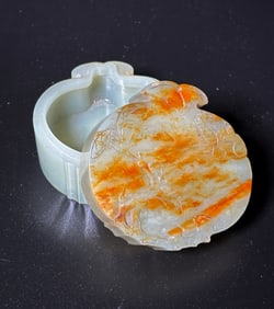 Fine Chinese 19 C Celadon & Russet Skin Jade Box