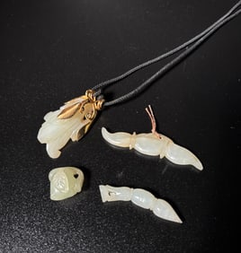 3 Chinese Qing White Jade Pendants; 1 Glass