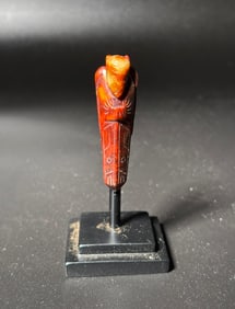 Chinese Archaistic Russet Jade Pendant on Stand