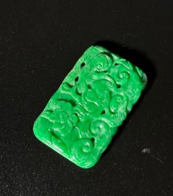 GIA Chinese Qing Green Jadeite Phoenix Pendant