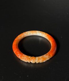 Chinese Warm White to Russet Jadeite Dragon Bangle