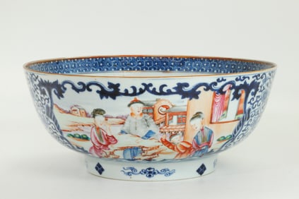 Chinese 18th C Porcelain Blue White & Enamel Bowl