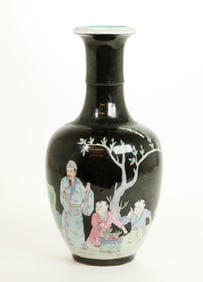 Chinese Republic Black & Rose Porcelain Vase