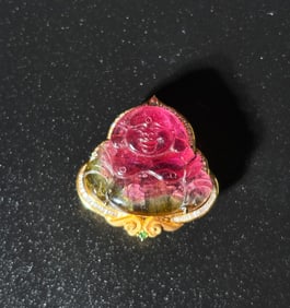 Chinese Watermelon Tourmaline Budai 18K & Diamonds