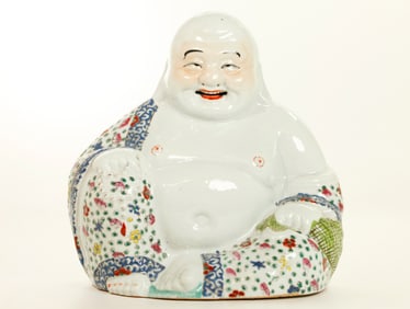 Chinese Enameled Porcelain Seated Budai Buddha