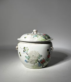 Chinese Artist Enameled Porcelain Covered Pot