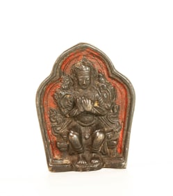 Tibetan Bronze Chair-Seated Buddha Devotion Plaque