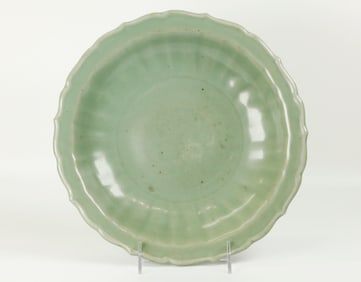 Chinese Celadon Porcelain Plate, Barbed Rim
