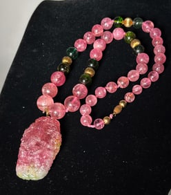 Chinese Pink & Green Tourmaline Necklace & Pendant