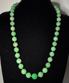 Fine Chinese Apple Green Jadeite 41 Bead Necklace