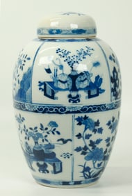 Chinese Qing Blue & White Porcelain Ginger Jar