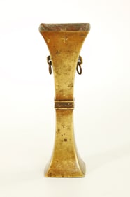 Sm Chinese 18th C Part-Gilt Bronze Flared Gu Vase