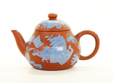 Chinese 19th C Blue Enamel Yixing Zisha Teapot