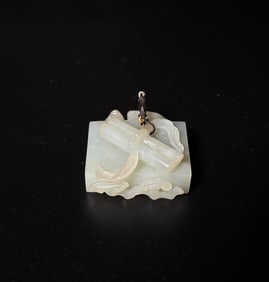 Good Chinese 19th C Rectangular Jade Seal Toggle