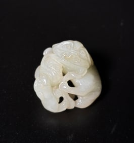 Fine Chinese 18 C White Jade Fu Dog & Puppy Toggle