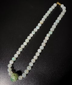 Chinese 50 Icy Jadeite Bead Necklace Knot Ball 18K