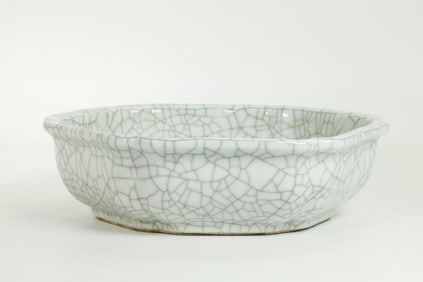 Chinese White & Crackle Porcelain Hexagon Bowl