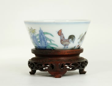Chinese Doucai Porcelain Chicken Cup
