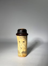 Chinese Erotic Incised Cow Bone Cricket Cage