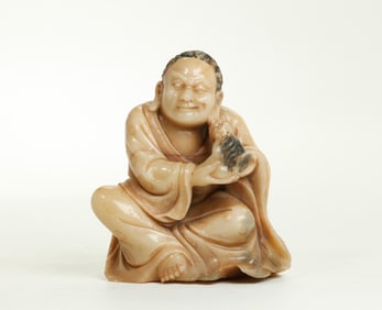Chinese Qing Shoushan Soapstone Lohan & Dog