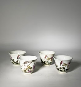 4 Chinese Enameled Porcelain Teacups