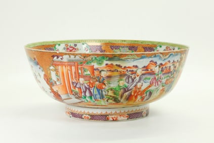Chinese 18 C Mandarin Figure Porcelain Punch Bowl