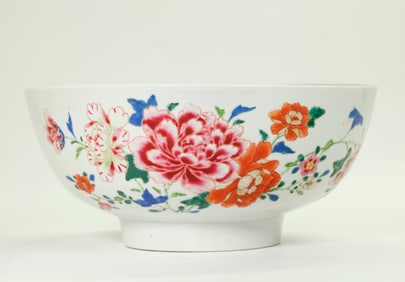 Chinese 18th C Famille Rose Porcelain Punch Bowl
