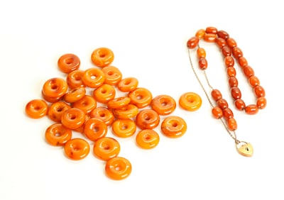 2 Groups Chinese Butterscotch Amber Beads; 60.4G