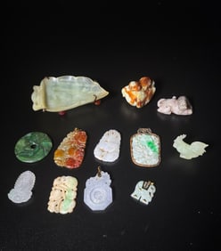 12 Chinese Jade Jadeite & Hard Stone Carvings