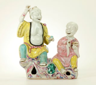 Chinese 18th C Enameled Porcelain Liuhai & Boy