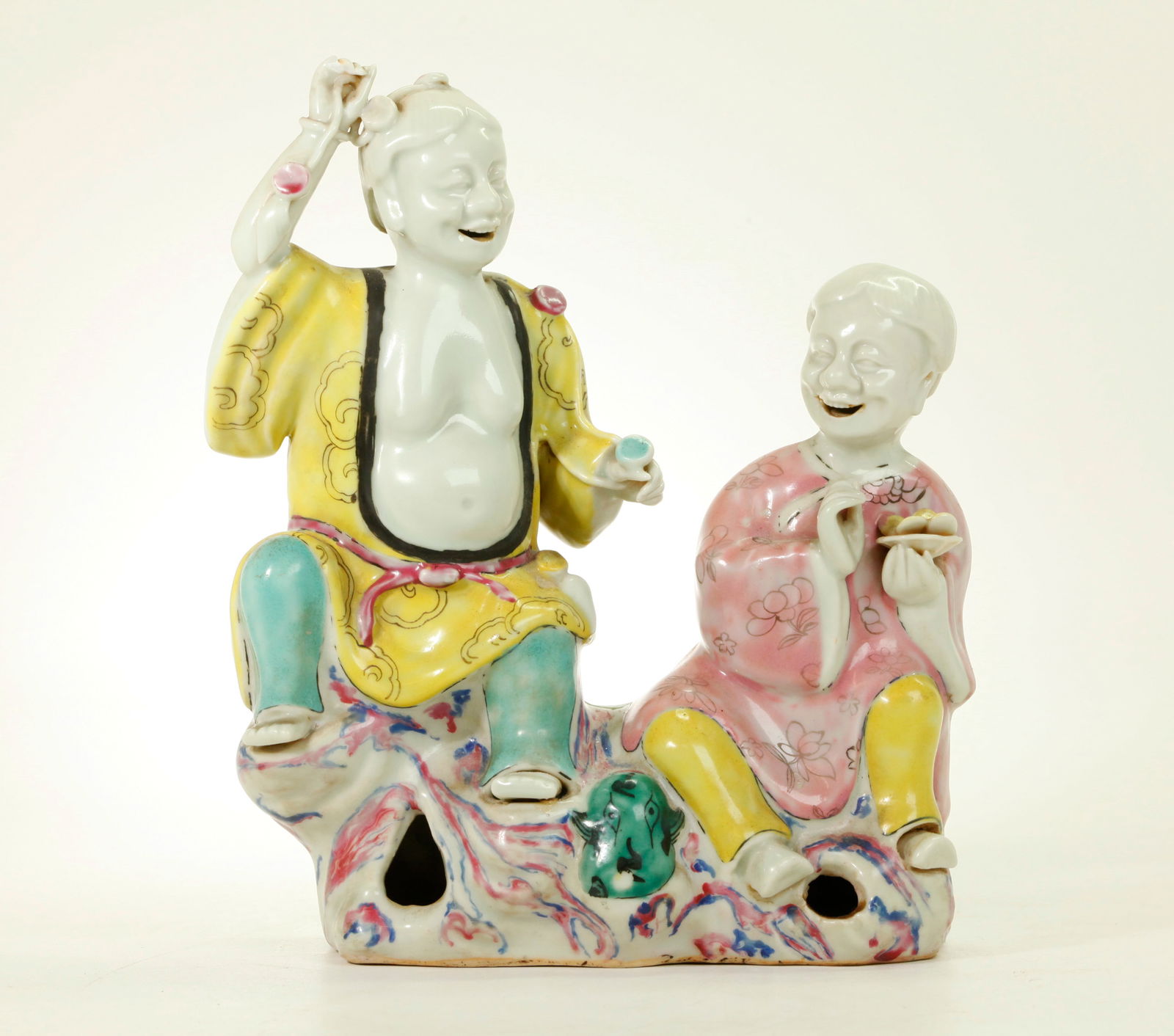 Chinese 18th C Enameled Porcelain Liuhai & Boy (1 of 5)