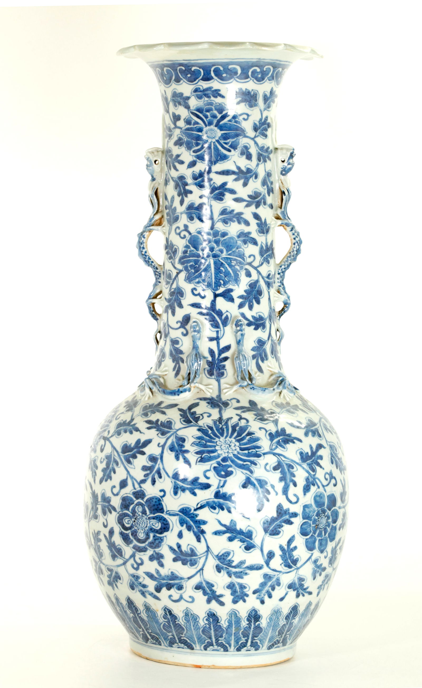 Large Chinese Qing Blue & White Porcelain Vase (1 of 5)